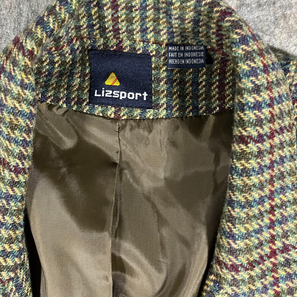 Vintage Lizsport Liz Claiborne 100% Wool Houndstooth Plaid Blazer Jacket Size 12 - Picture 5 of 10